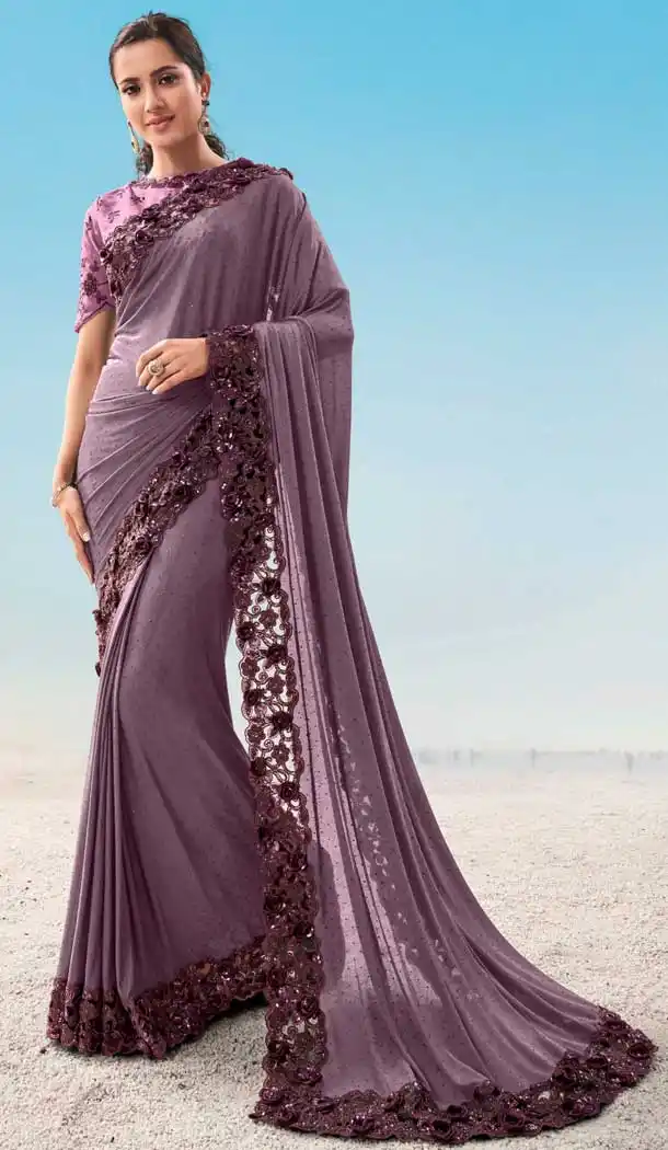 Purple Color Imported Fabric Designer Bridal Wedding Wear Saree -8696104375
