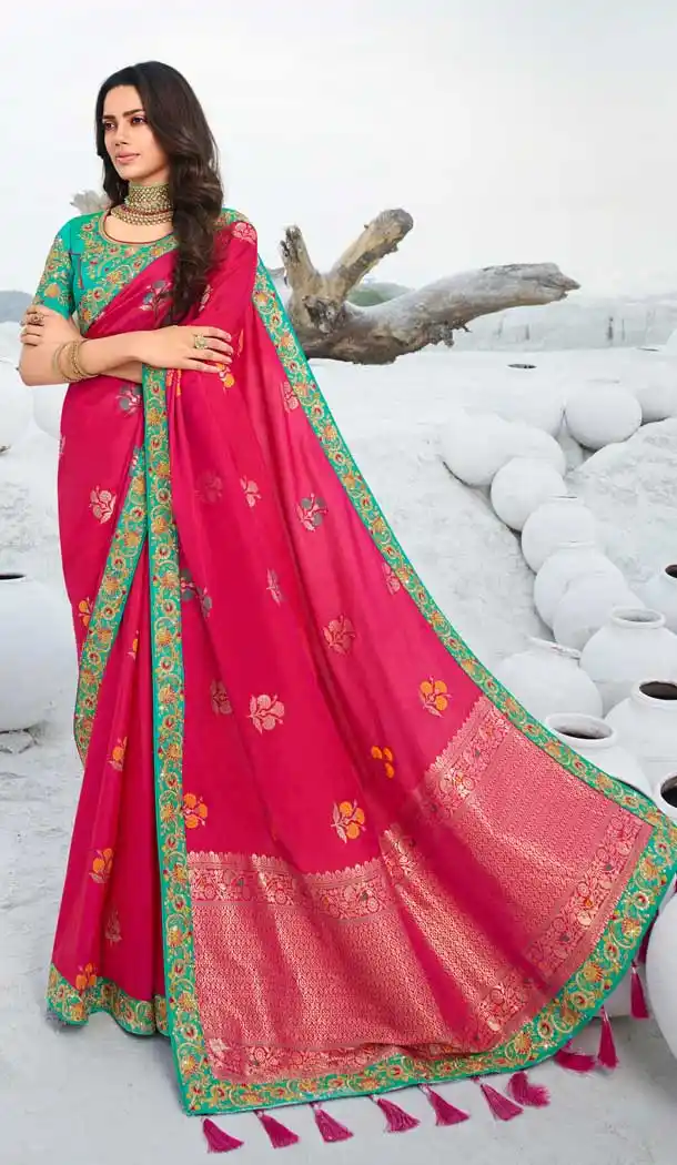 Rani Pink Color Silk Heavy Designer Traditional Wear Saree Blouse -8698104382