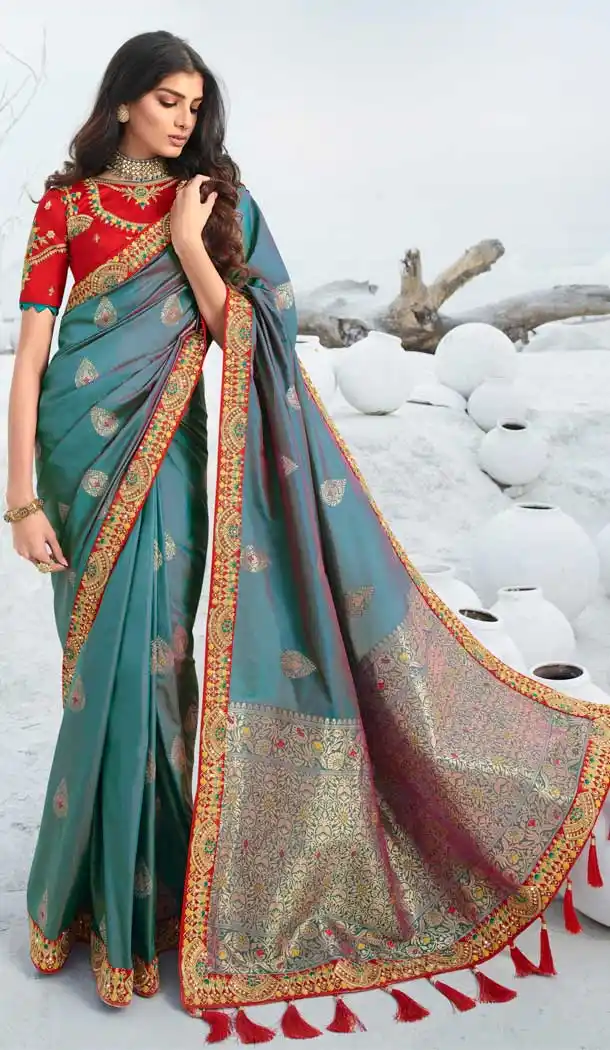 Two Tone Blue Color Silk Heavy Designer Traditional Wear Saree Blouse -8698104383