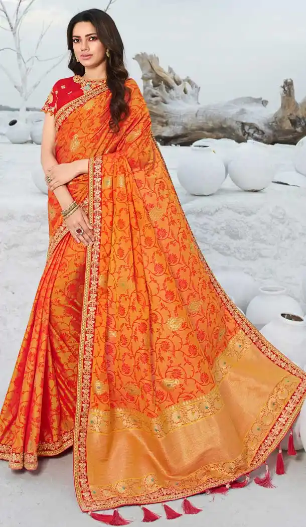 Orange Color Silk Heavy Designer Traditional Wear Saree Blouse -8698104384