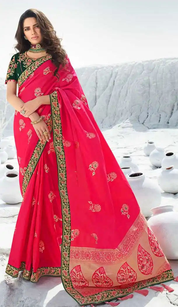 Rani Pink Color Silk Heavy Designer Traditional Wear Saree Blouse -8698104386