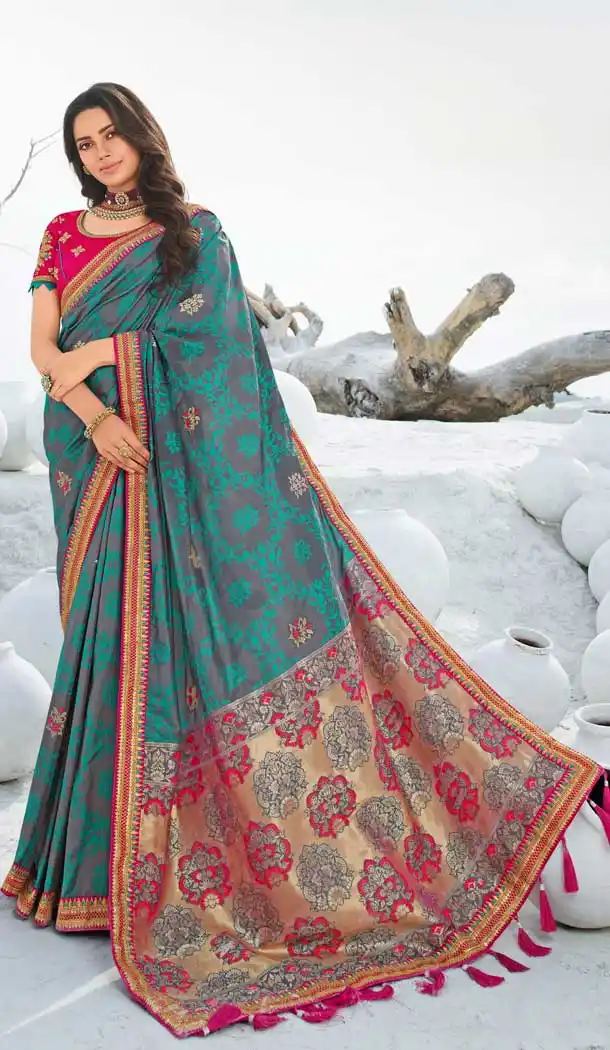 Adorable Grey Color Silk Heavy Designer Traditional Wear Saree Blouse -8698104387