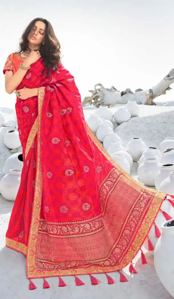 Ethnic Rani Pink Color Silk Heavy Designer Traditional Wear Saree Blouse -8698104390
