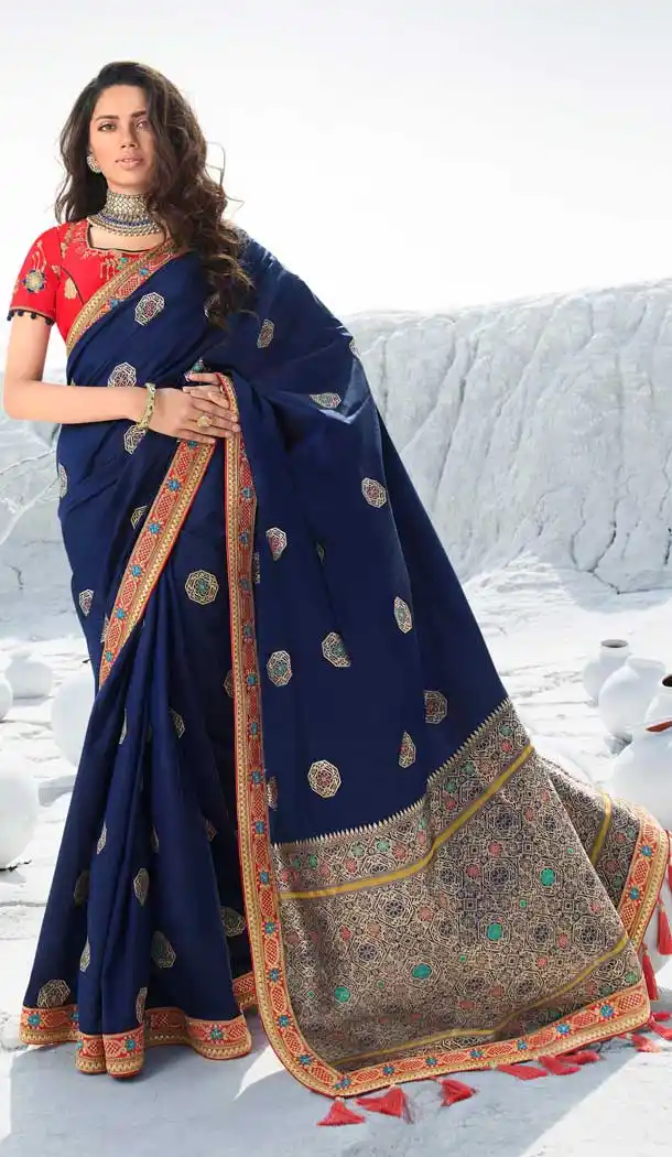 Navy Blue Color Silk Heavy Designer Traditional Wear Saree Blouse -8698104391