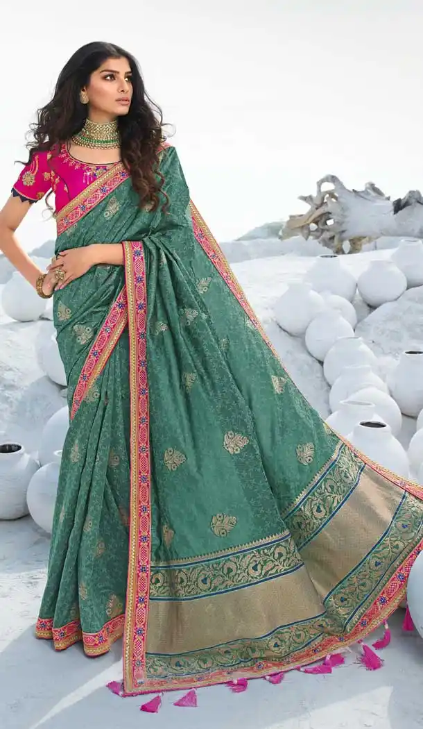 Sea Green Color Silk Heavy Designer Traditional Wear Saree Blouse -8698104393