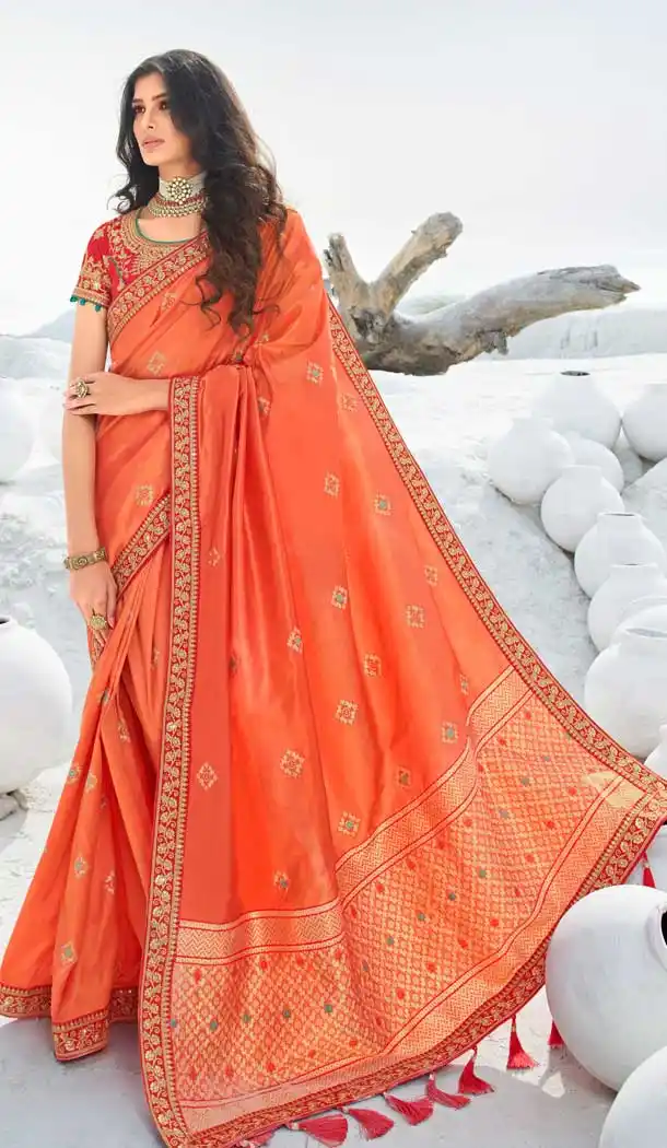 Orange Color Silk Heavy Designer Traditional Wear Saree Blouse -8698104394
