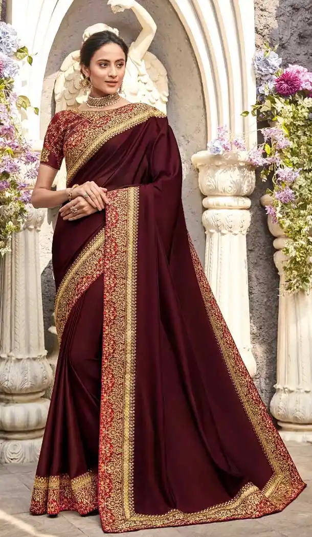 Maroon Color Silk Heavy Embroidery Designer Party Wear Saree Blouse -8704104434