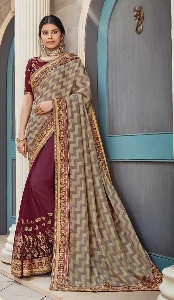 Maroon Multi Color Silk Heavy Embroidery Designer Party Wear Saree Blouse -8704104438