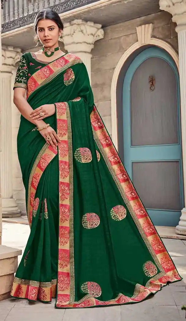 Green Color Silk Heavy Embroidery Designer Party Wear Saree Blouse -8704104440