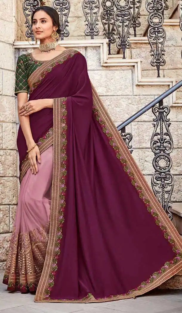 Violet Color Silk Heavy Embroidery Designer Party Wear Saree Blouse -8704104442