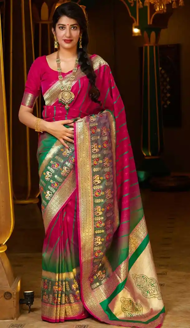 Rani Pink Color Soft Silk Designer Classic Party Wear Saree Blouse -8727104589