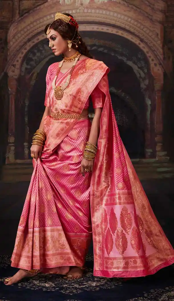 Light Pink Color Banarasi Silk Designer Classic Wear Saree Blouse -8743104700