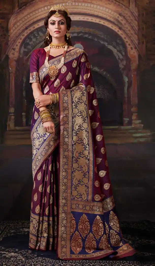 Violet Color Banarasi Silk Designer Classic Wear Saree Blouse -8743104701