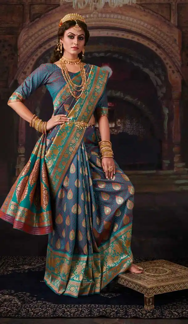 Blue Color Banarasi Silk Designer Classic Wear Saree Blouse -8743104702