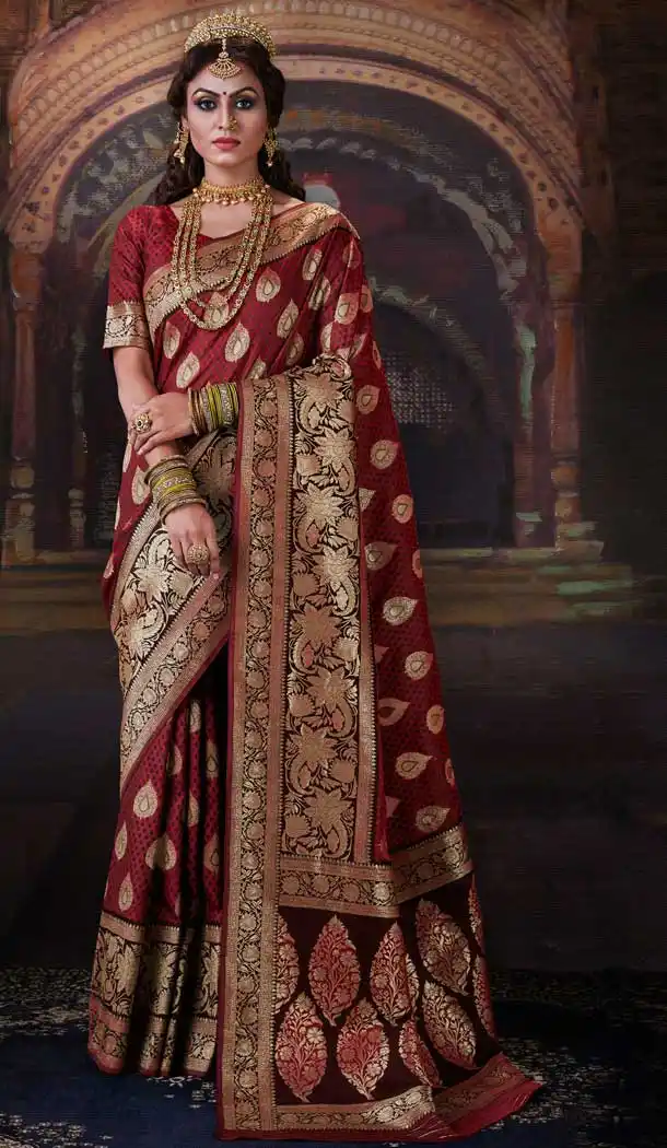 Maroon Color Banarasi Silk Designer Classic Wear Saree Blouse -8743104703