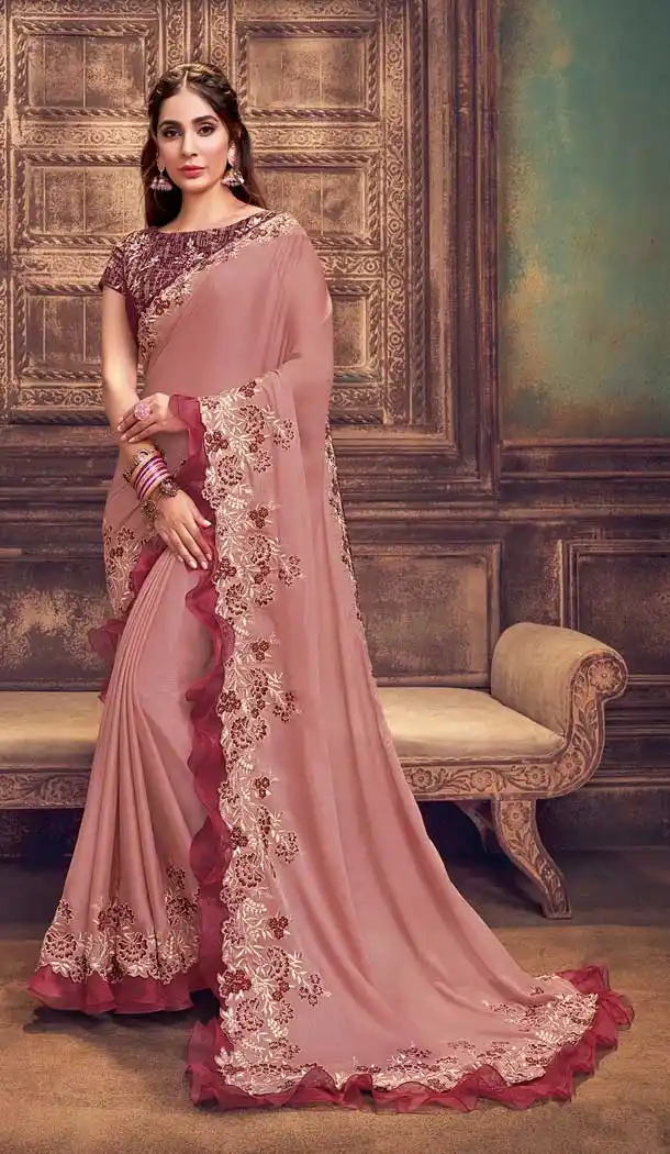 Peach Color Silk Georgette Designer Party Wear Saree Blouse -8745104711