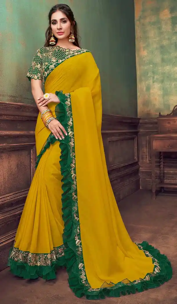Yellow Color Silk Georgette Designer Party Wear Saree Blouse -8745104712