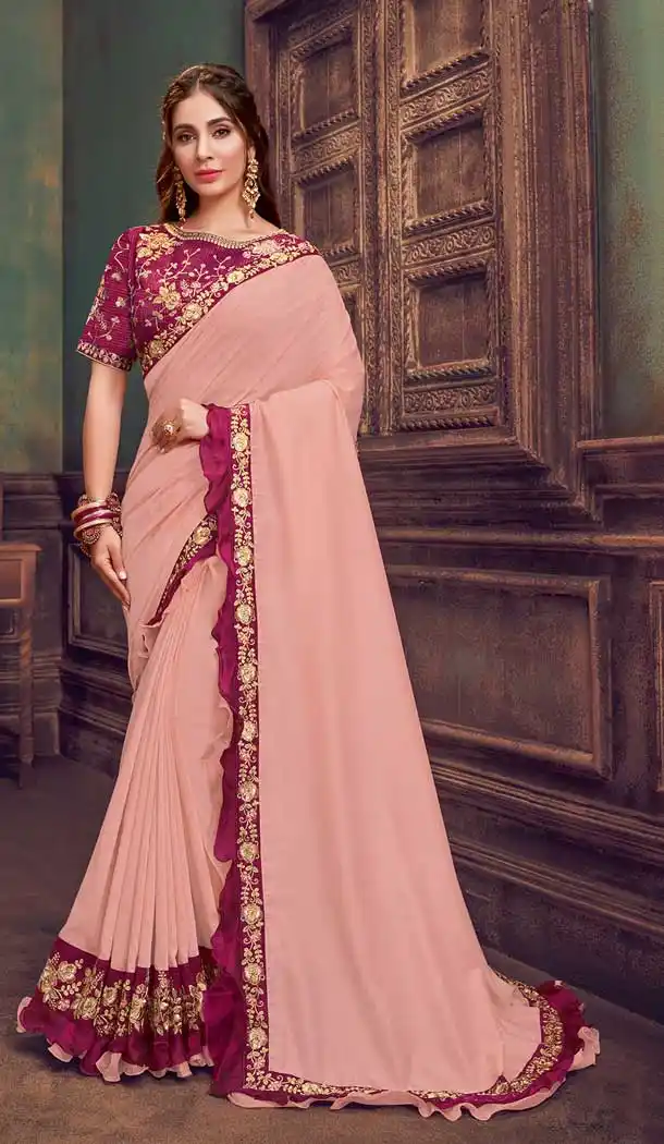 Peach Color Silk Georgette Designer Party Wear Saree Blouse -8745104714