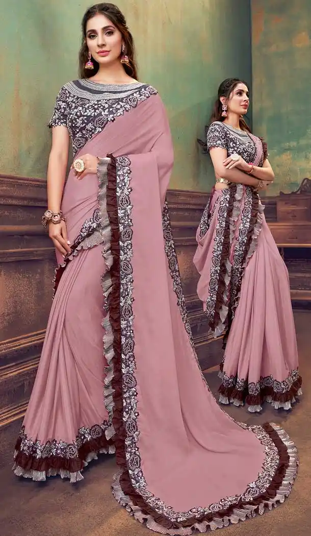 Dark Baby Pink Color Silk Georgette Designer Party Wear Saree Blouse -8745104717