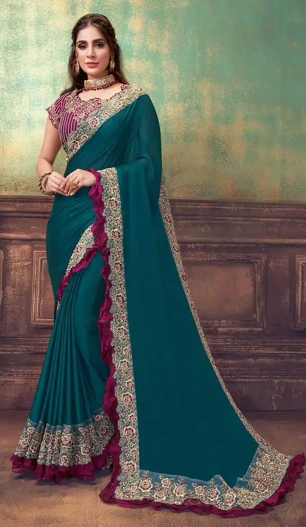 Glamorous Green Color Silk Georgette Designer Party Wear Saree Blouse -8745104718