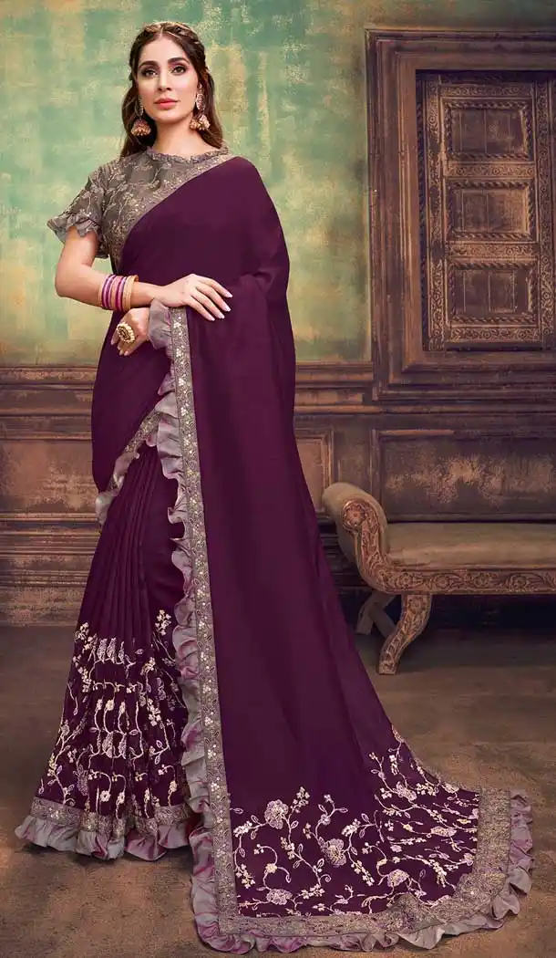 Ethnic Purple Color Silk Georgette Designer Party Wear Saree Blouse -8745104722