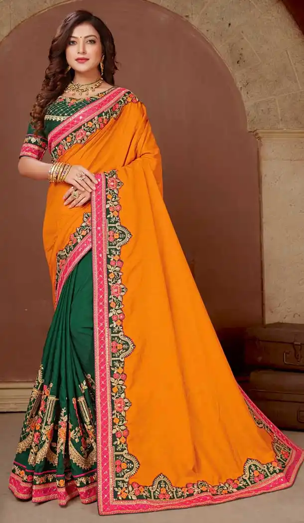 Yellow Green Color Dola Silk Traditional Party Wear Women Saree Blouse -8758104827