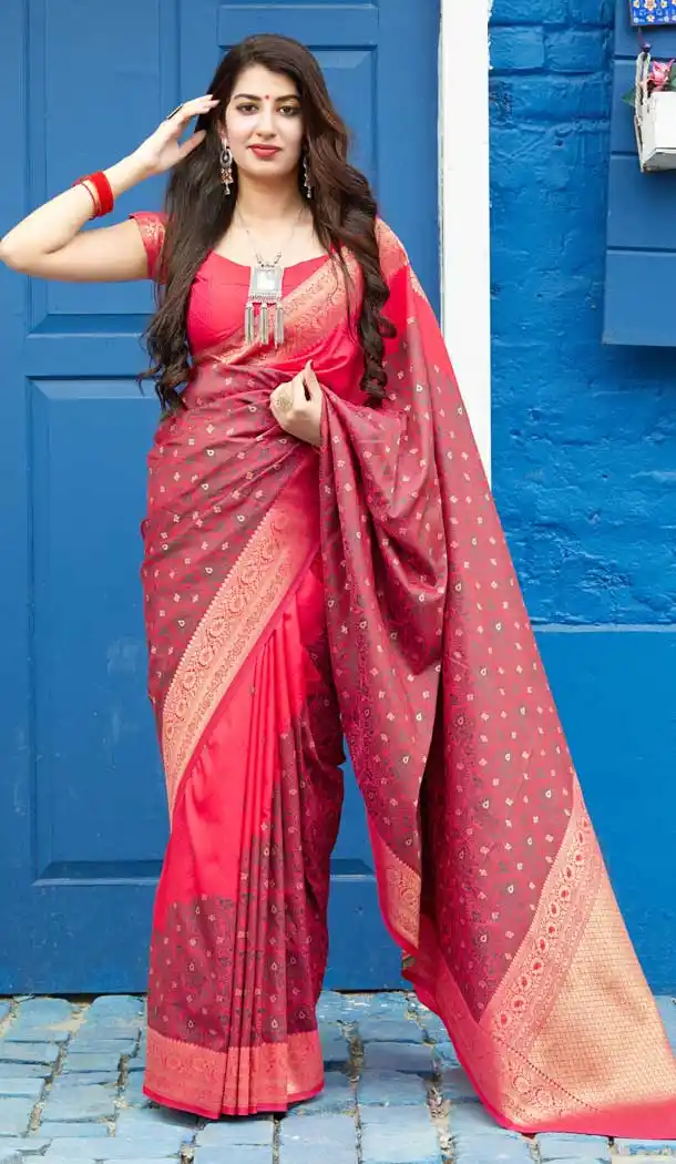 Redish Pink Color Soft Silk jacquard work Designer Party Wear Saree Blouse -8761104843
