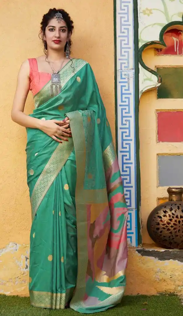 Sea Green Color Soft Silk jacquard work Designer Party Wear Saree Blouse -8761104846