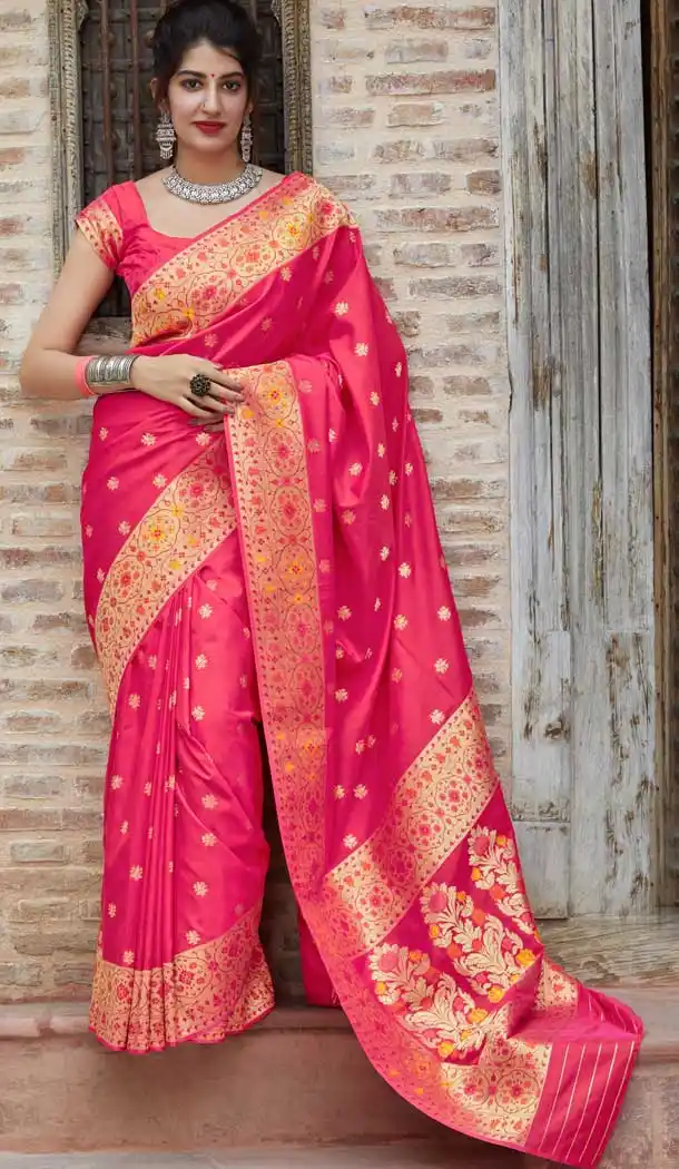 Rani Pink Color Soft Silk jacquard work Designer Party Wear Saree Blouse -8761104847