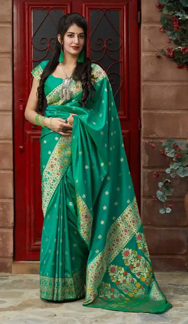 Chic Green Color Soft Silk jacquard work Designer Party Wear Saree Blouse -8761104848