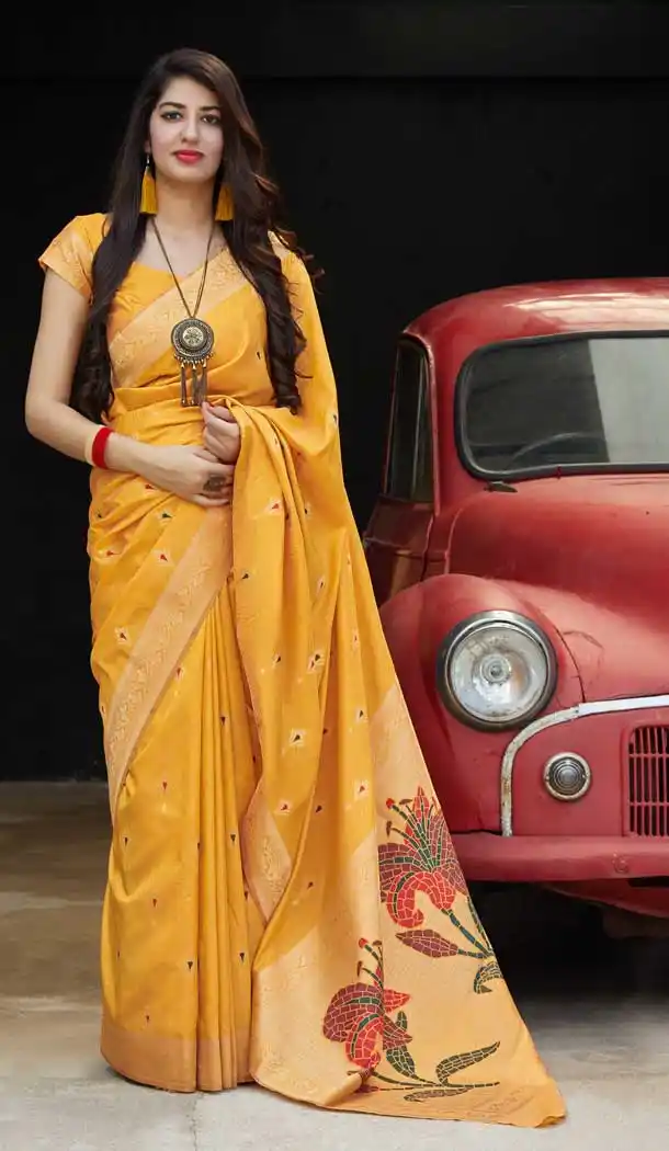 Yellow Color Soft Silk jacquard work Designer Party Wear Saree Blouse -8761104851
