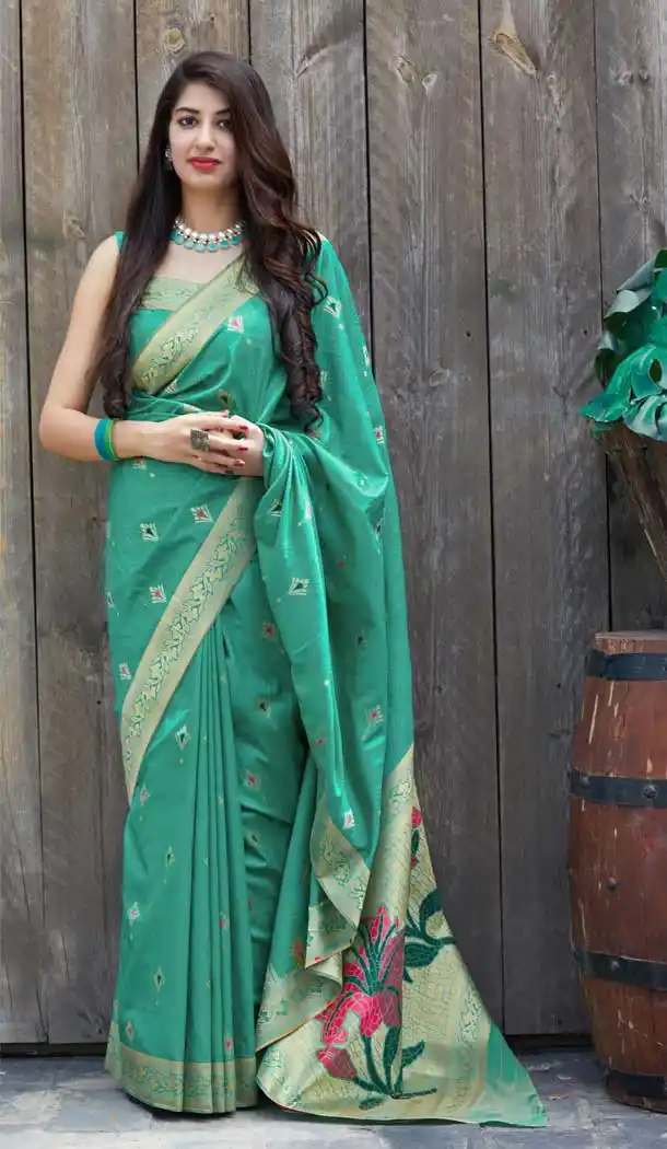Sea Green Color Soft Silk jacquard work Designer Party Wear Saree Blouse -8761104852