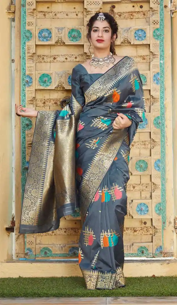Dark Grey Color Soft Silk jacquard work Designer Party Wear Saree Blouse -8761104853