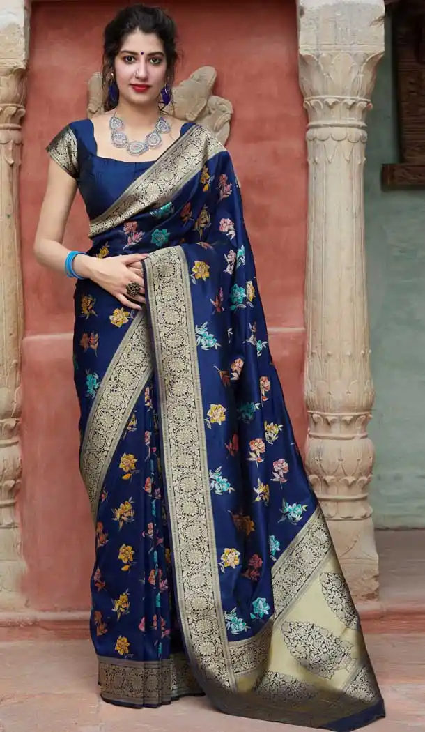 Navy Blue Color Soft Silk jacquard work Designer Party Wear Saree Blouse -8761104855