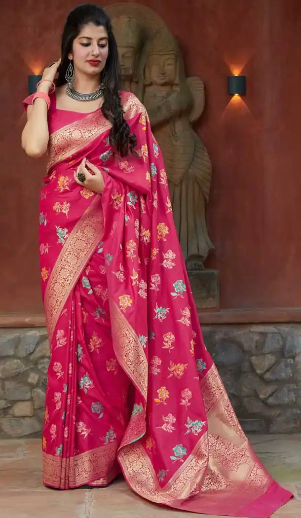 Melodic Pink Color Soft Silk jacquard work Designer Party Wear Saree Blouse -8761104856