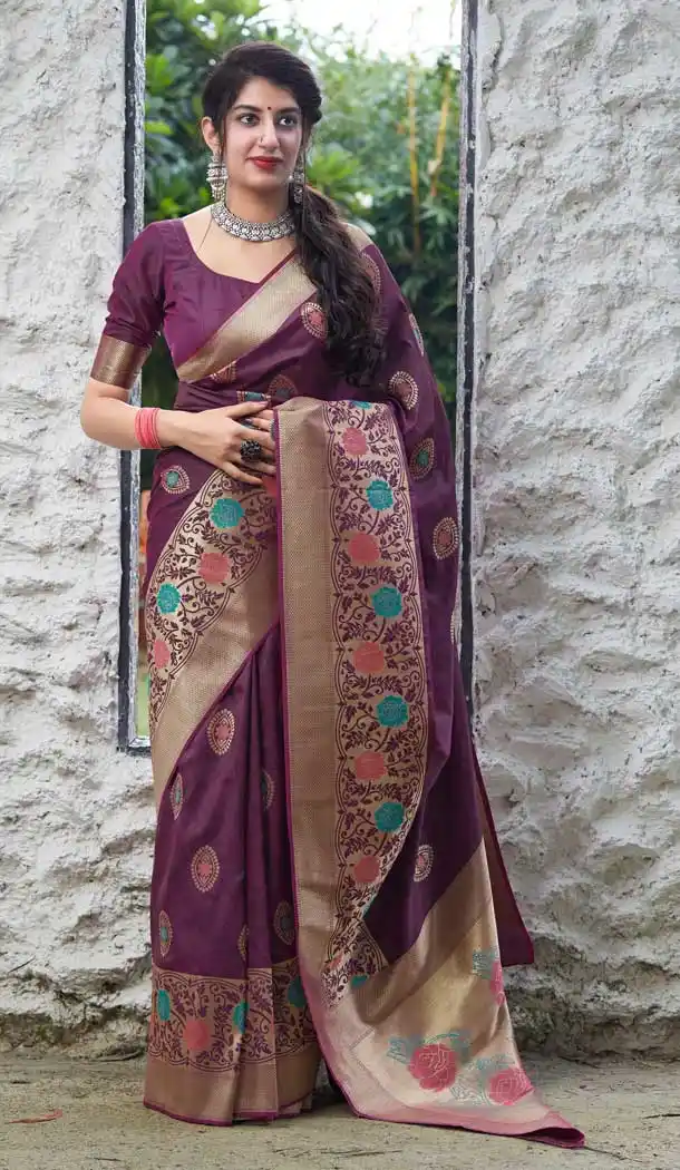 Chic Violet Color Soft Silk jacquard work Designer Party Wear Saree Blouse -8761104858