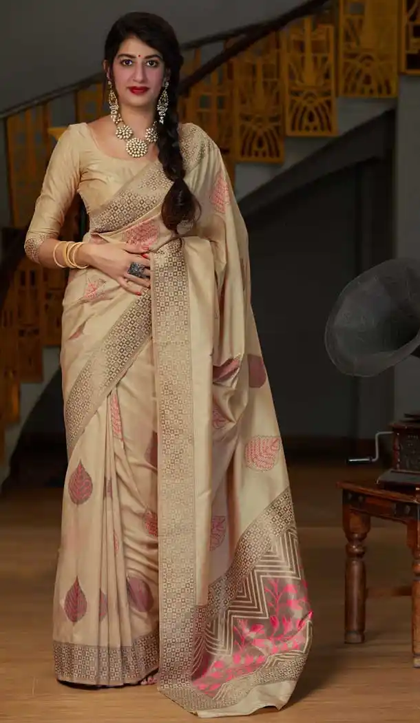Adorable Beige Color Soft Silk jacquard work Designer Party Wear Saree Blouse -8761104862