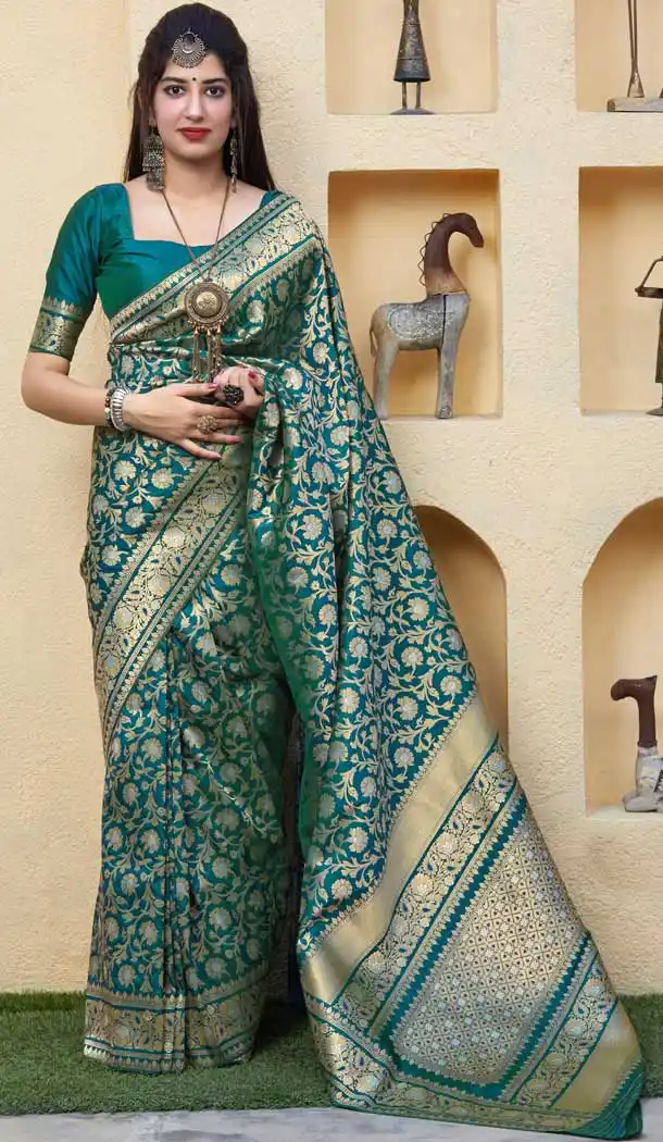 Steel Blue Color Soft Silk jacquard work Designer Party Wear Saree Blouse -8761104864