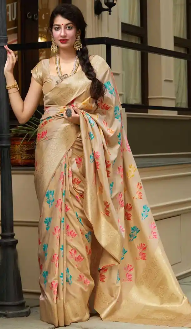 Chic Beige Color Soft Silk jacquard work Designer Party Wear Saree Blouse -8761104871