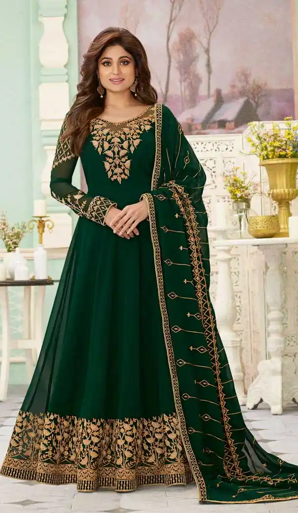 Exotic Green Color Real Georgette Heavy Designer Wear Aanarkali Suit -8749104751