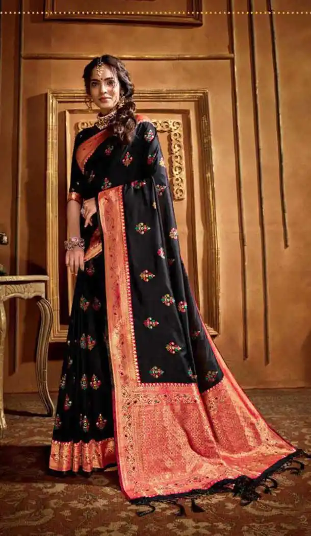 Black Color Silk Weaving With Jacquard Work Designer Saree Blouse -8765104899