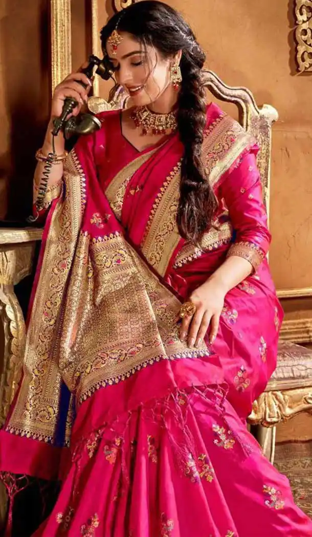 Enigmatic Pink Color Silk Weaving With Jacquard Work Designer Saree Blouse -8765104901
