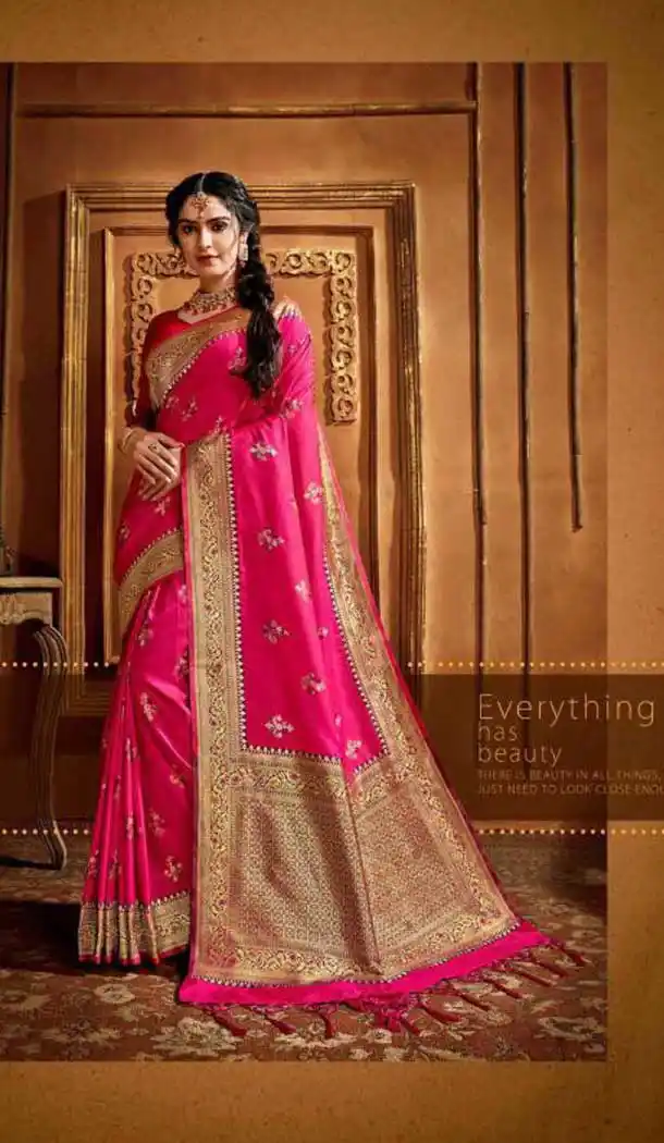 Enigmatic Pink Color Silk Weaving With Jacquard Work Designer Saree Blouse -8765104901