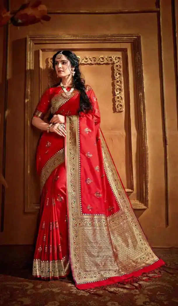 Red Color Silk Weaving With Jacquard Work Designer Saree Blouse -8765104902