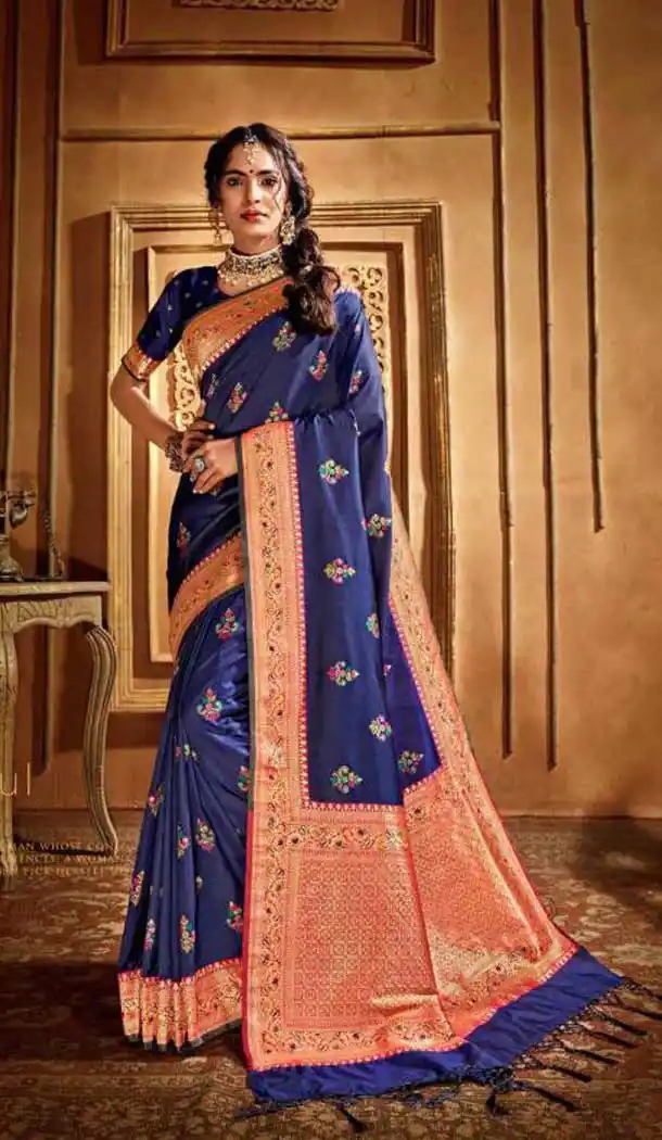 Blue Color Silk Weaving With Jacquard Work Designer Saree Blouse -8765104903