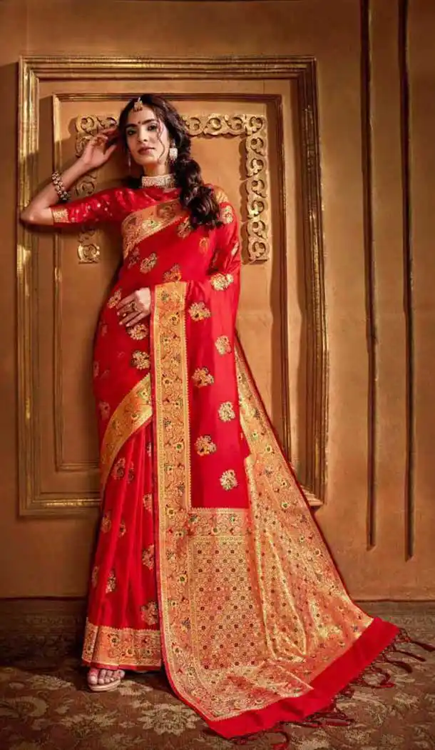 Plushy Red Color Silk Weaving With Jacquard Work Designer Saree Blouse -8765104904