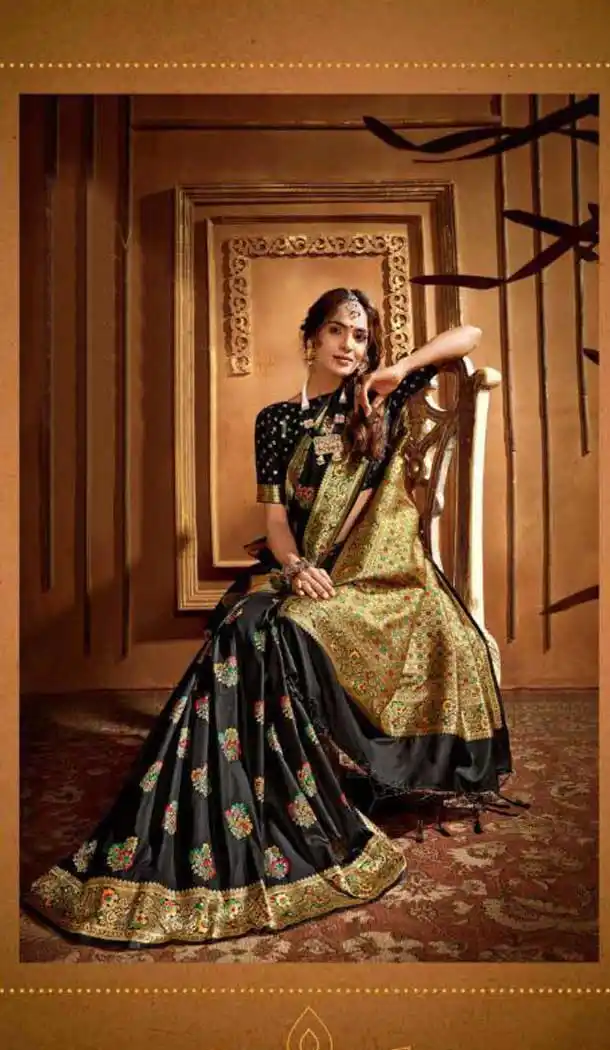 Gleaming Black Color Silk Weaving With Jacquard Work Designer Saree Blouse -8765104905