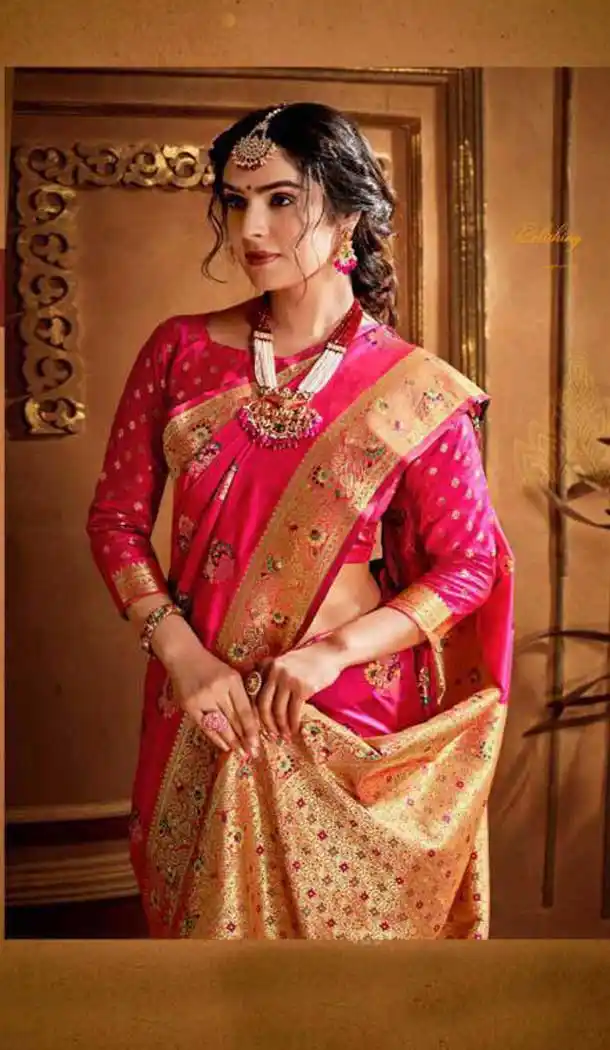 Rani Pink Color Silk Weaving With Jacquard Work Designer Saree Blouse -8765104906