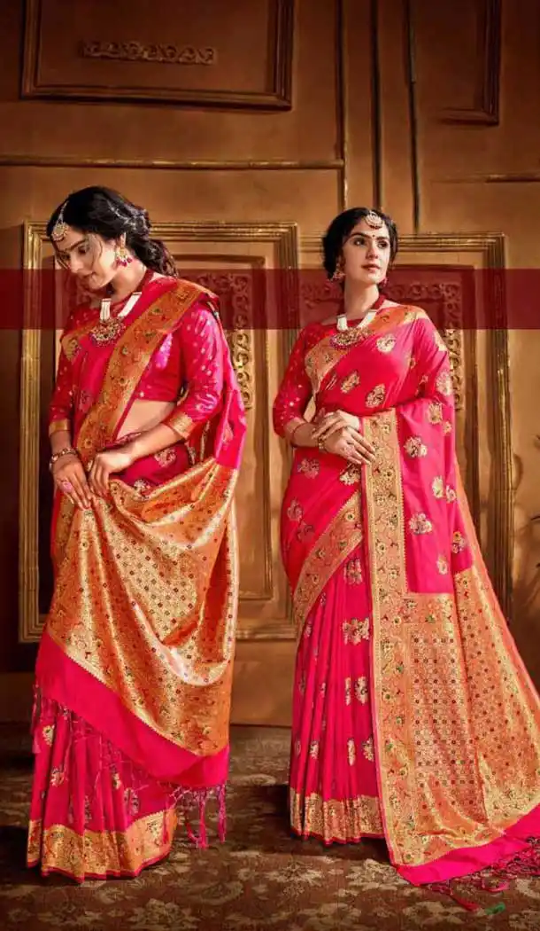 Rani Pink Color Silk Weaving With Jacquard Work Designer Saree Blouse -8765104906