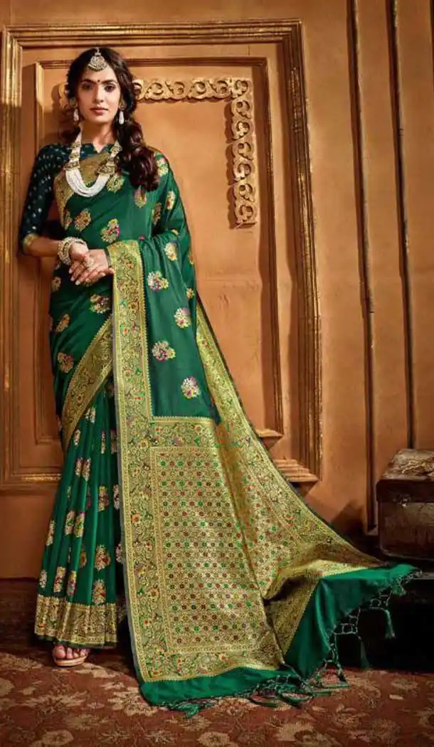 Unique Green Color Silk Weaving With Jacquard Work Designer Saree Blouse -8765104907
